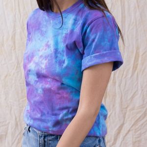 Désert violet ciel vintage pastel tie dye t-shirt patroon femmes mode décontracter les tee-shirt à manches