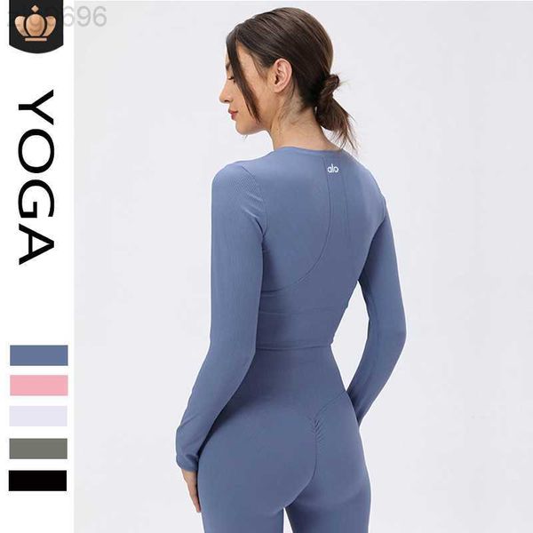 Desginer Al Yoga t haut court costume minceur exercice de course sweat fil à manches longues T-shirt Fitness costume pour les femmes aloo