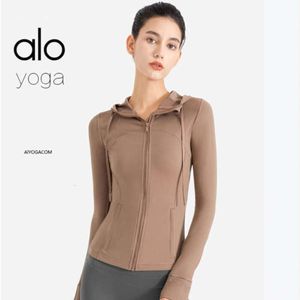 DESURE ALOE YOGA Veste Top Shirt Centorde Femme courte Sweat à capuche High Elasticity Mesh Mesh Spring and Automne Séchage rapide Slim Fit Long Nude Sports pour les femmes