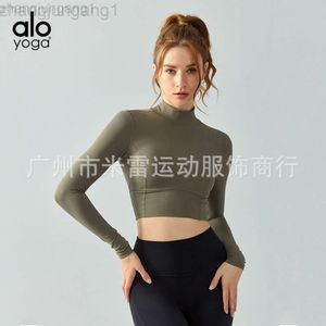 Desguerger Aloe Yoga Top Fitness Automne Nouveau Hollow Back Stand Neck Robe Long Maillard Running Sports T-shirt Femmes