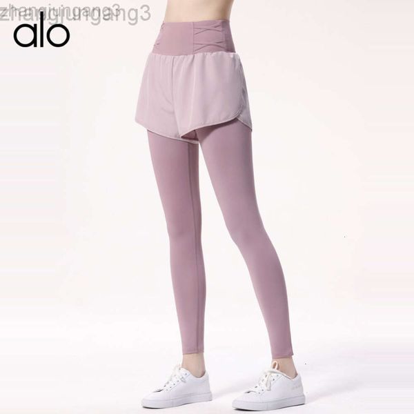 Desginer Aloo Pantalon de yoga taille haute pour femme, faux pantalon de sport deux pièces, collant de fitness, pantalon de sport Alos