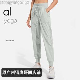 Ontwerper Aloo Yoga Pocket Fitnessbroek Dames Losse band Sneldrogend Hoge taille CasuSports-broek Alos