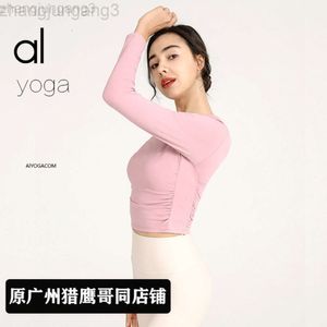 Desginer Aloo Yoga Tops OriginAutumn Jurk Dames T-shirt met lange mouwen Ronde hals Slim Fit Korte open navel T-shirt Sporttop