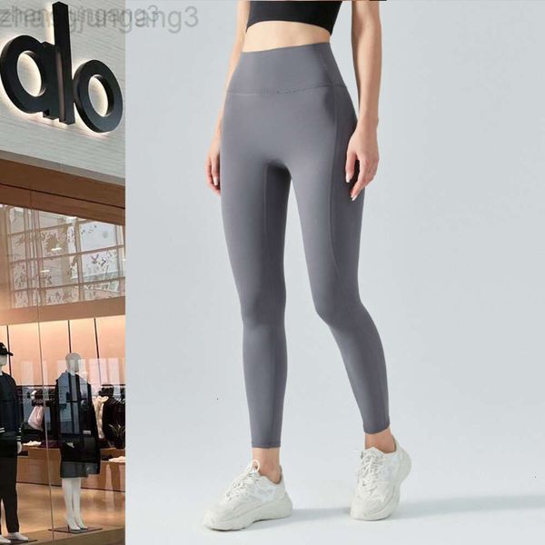 Desginer Aloo Yoga pantalones de felpa de otoño e invierno sin patrón de línea vergonzosa medias elásticas altas pantalones para correr