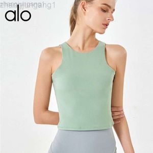 Desginer Alooo Yoga Bha Tanks lente/zomer nieuwe dubbele gelaagde ronde nek mouwloze tank voor dames strakke elastische afslanke outdarnende sporttop