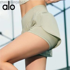 Desginer alooo yoga shorts vrouw pant top vrouwen nep tweedelige dames zij taille pocket sport capris ademende snelle drogende fietsen shorts zomer