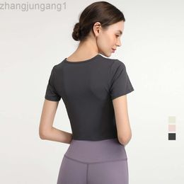 Desginer Aloyoga Yoga Al T-Shirt-Anzug, kurzärmeliges T-Shirt, schnell trocknendes, atmungsaktives Fitness-Damen-Kurztop mit freiliegendem Nabel-Laufbezug für den Sommer