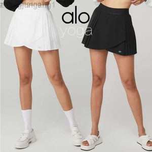 Desginer Aloyoga Yoga Al Yogas Nuevo pantalón deportivo dividido de secado rápido con arrugas que reduce la edad y viene con forro interior para evitar brillos Falda de tenis para mujer