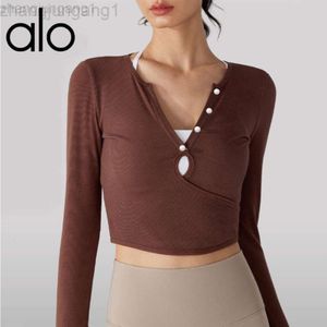 Desginer als yoga aloë top shirt kled korte vrouw hoodie vneck quick drogende draad sporten lange mouwen navel blootgestelde ins running fitness top strak en afslankpak