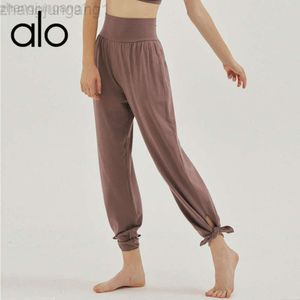 Desginer ALS Yoga Aloë Pant Leggings Bodybuilding Taille Wide been kan worden vastgehouden met zakken ademende losse broek