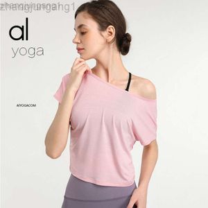 Desginer als yoga aloë shirt kled vrouw originshort mouwen mouwen t-shirt vrouwen overvallen van schouder ademhelde snelle drogende stof voor fitness en lichaamsbeweging