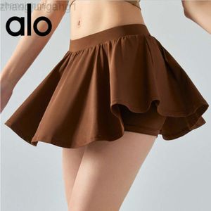 Desginer als yoga aloë shorts vrouw pant top dames tennisrok anti licht nep tweedelig sport shorts dames losse ontspannen fitnessbroek