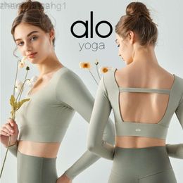 Desginer als Yoga Aloe Top Shirt Clothe Wapuly Woman Hermosa espalda con pliegues delanteros y mangas largas de dobladillo ensanchado para mujer Casusports Fitness Wear ch