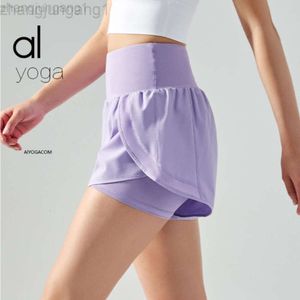 Desginer als yoga vrouw pant top vrouwen originanti schittering vrouwelijke zak nep twee stukken sport fitness broek hoge taille en heupheffen shorts