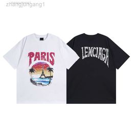 Desginer Balanciaganess t-shirt Baleciaga Paris High Edition 2024 New b Home Hawaiian Sunset Coconut Tower Bat Pattern T-shirt à manches courtes