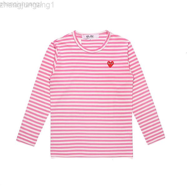 Desginer Cdgs T Shirt Comme Des Garcons Heyplay marque de mode amour rose T-shirt rayé à manches longues hommes et femmes coton col rond chemise à fond vêtements d'amoureux