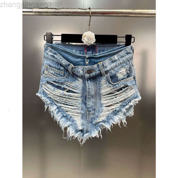 Desginer Dieseles t-shirt Disel Die * Shorts été bord de fourrure personnalisé avec plusieurs trous faux deux filles épicées style denim court