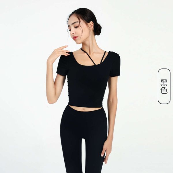 Desginer Lululemen Femmes Yoga T-shirt Séchage rapide Sports serrés à manches courtes Ins Top Femmes Coussin de poitrine Été Nouveau Lycra Haute Qualité Santé Lulu