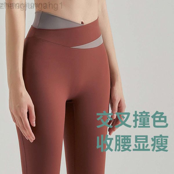 Desginer Lululemom Bras Lululemmon même haute croix couleur taille ascenseur hanche minceur taille en V course sport Fitness Yoga pantalon