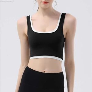 Desginer Lululemom Bras Lululemmon Débardeur de sport avec design américain aux couleurs contrastées, coupe ajustée et beau coussin de poitrine, séchage rapide