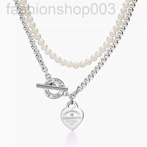 Desginer Tiffanyjewelry Bracelet Populair Temperament T Familie 925 Sterling Silver Ot Buckle Dubbele laag Pearl hartvormige hanger met diamanten ketting voor Wome