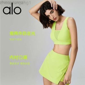 DESGINER ALOE YOGA Robe Top Shirt Vempe femme Fake Two-Piece Anti Clare Sports Short Womens High Waited Sincall Malking Outdoor Fashion Tennis Jupe