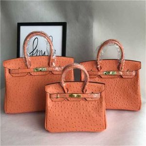Desigenr Bags struisvogelhandtassen leer 5a echte handswen ontwerper modieus patroon draagbaar een schouder schuine schuine koehide oranje
