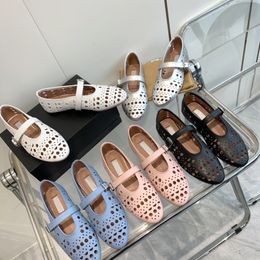 Zapatos de diseño Bailarinas de piel de cordero Zapatos japoneses Bailarinas de rejilla Zapatos Suela de goma Cuero real con caja 545