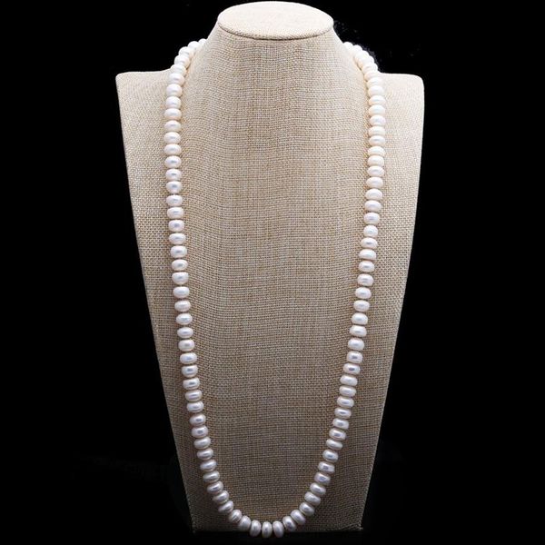 Design 10-11mm 82 cm perle d'eau douce blanche grand pain cuit à la vapeur perles rondes collier de perles chaîne de pull bijoux de mode 267C