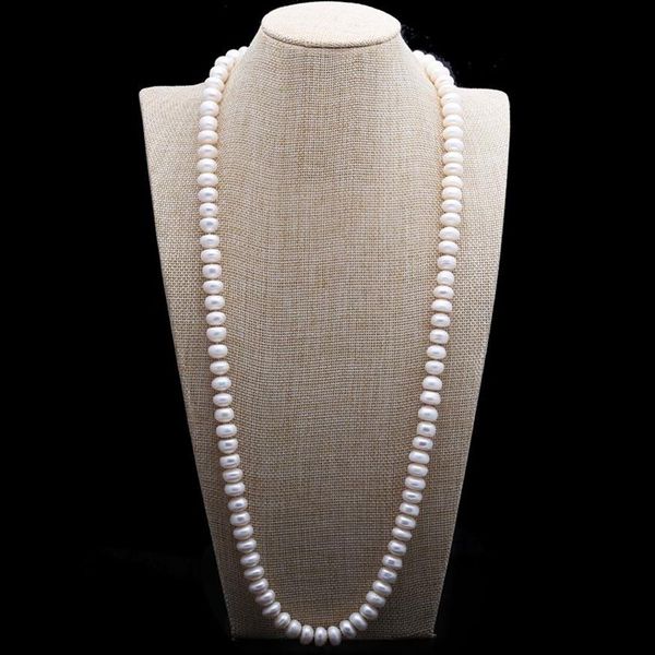 Design 10-11mm 82 cm perle d'eau douce blanche grand pain cuit à la vapeur perles rondes collier de perles chaîne de pull bijoux de mode 343C