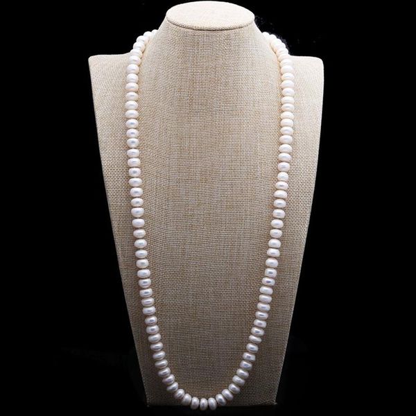 Design 10-11mm 82 cm perle d'eau douce blanche grand pain cuit à la vapeur perles rondes collier de perles chaîne de pull bijoux de mode 302Q