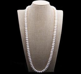 Design 1011mm 82 cm perle d'eau douce blanche grand pain cuit à la vapeur perles rondes collier de perles chaîne de pull bijoux de mode25745444881