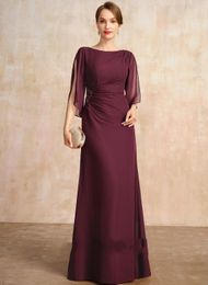 Design 2024 New Cabernet Mother of the Bride Dress A-line Scoop Floor-Length Chiffon Beading Pleated Wedding Guest Party Gowns for Women Plus Size
