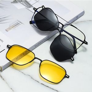Conception 3 en 1 Clip magnétique sur verres de haute qualité Polarise Sunglasses Men Femmes anti-lunettes Gafas de Sol 240418