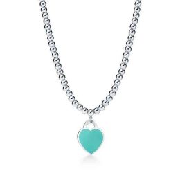 Design 925 Sterling Silver Beads kettingen voor vrouwelijke sieraden met roze blauw rood zwart kleur Email Hart ketting Groothandel Y220314