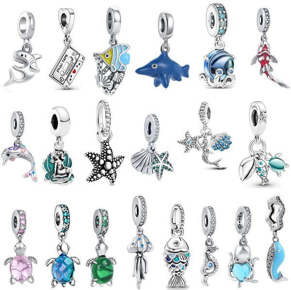 Diseño 925 Charmos de plata esterlina Cuentas sueltas Moda con cuentas de lujo Mermaid Fit Original Pandora Pulsera Se marea Starfish Colgante Joyería de bricolaje para mujeres