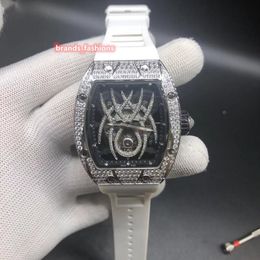 Ontwerp Geweldig herentrendhorloge Zilveren roestvrijstalen kast Horloge Volledig diamanten horloge Rubberen band Automatisch mechanisch Pols261t