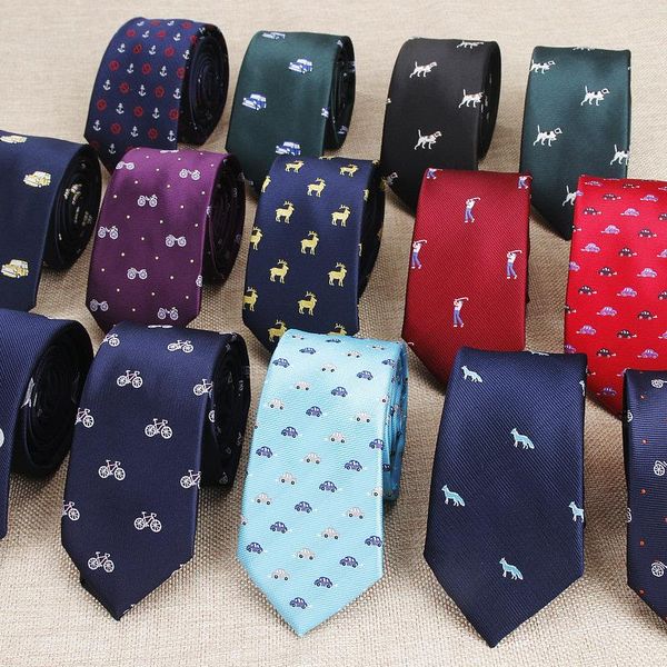 Corbata de diseño de animales para hombre, corbata tejida de poliéster, bicicleta, coche, mono, perro, globo, Jacquard, moda, fiesta, boda, corbatas Gravata