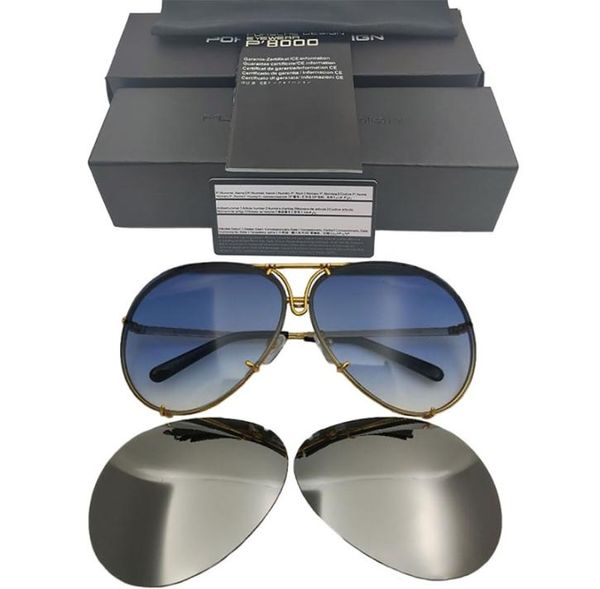 Design Brand P 8478 Sunglasse Lentille remplaçable Anti-reflet Femmes Miroir Lunettes de soleil Ovale Hommes Objectif interchangeable Original Sun3720392