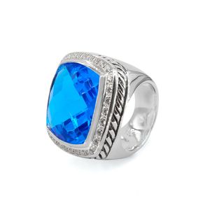 Ontwerpmerk Solid 925 Sterling Silver Rings Luxe sieraden 20 mm Blue Topaz Black Onyx Ring For Women Wedding Party Gift