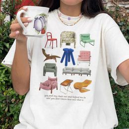 Camiseta Vintage con estampado de sillas para mujer, camisetas con letras de música estética Grunge Egirl, ropa de calle Y2k a la moda