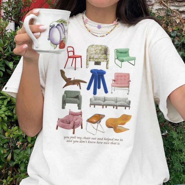 Chaises Design imprimé femmes Vintage t-shirt Egirl Grunge esthétique musique paroles T-shirts à la mode Y2k t-shirts streetwear hauts