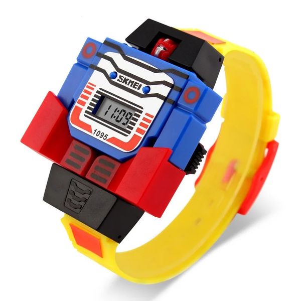 Conception enfants dessin animé sport montres Robot Transformation jouets garçons montres enfants LED montre numérique 231226