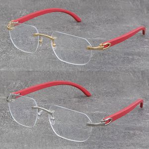 Diseño Modelo clásico Sin montura Mezcla de metal Marcos de madera roja Marco transparente Cuadrado Óptico Madera Oro de 18 quilates Nuevo marco Moda Gafas de alta calidad 012 Tamaño de gafas: 58