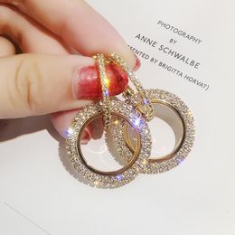 Ontwerp creatieve sieraden hoogwaardige kristal bengelen oorbellen ronde gouden en zilveren kleur bruiloft partij oorbel voor vrouwen