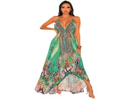 Design des dames de mode élégantes robes d'été sexy vintage vneck robe licou florale1437806