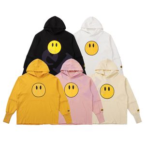 Diseño Moda Lujo Sudadera con capucha para hombre Sonrisa Cara Carta Panel de impresión Suéter de manga larga Suéter informal Cuello redondo Top Negro Blanco Amarillo Rosa Albaricoque