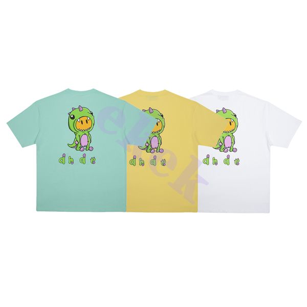 Design Mode De Luxe Hommes T-shirt Dessin Animé Petit Dinosaure Imprimer Col Rond À Manches Courtes D'été Lâche T-shirt Haut Blanc Vert Jaune