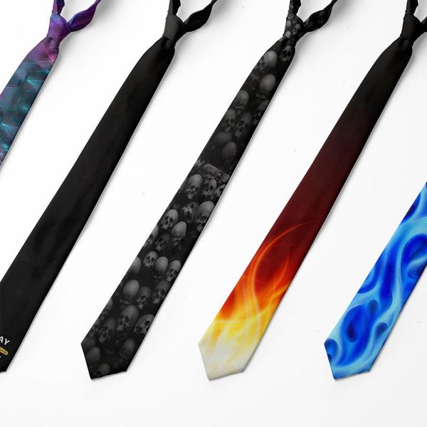 Corbata de diseño a la moda para hombre, corbata de llama azul y negra de 8cm con estampado 3d para hombre, accesorios de boda para fiesta informal Unisex, corbatas