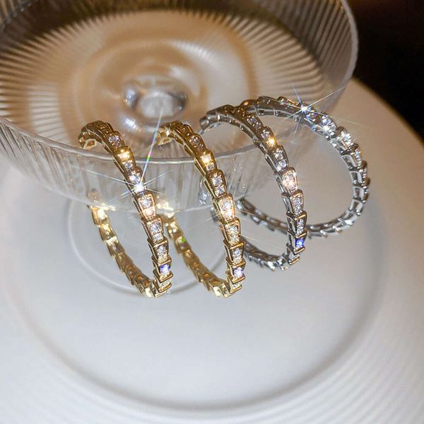 Concevoir des boucles d'oreilles en zircon en forme de serpent de serpent Femmes Hip Hop Hop Diamant en forme d'anneau en forme d'anneau Silver Silverd